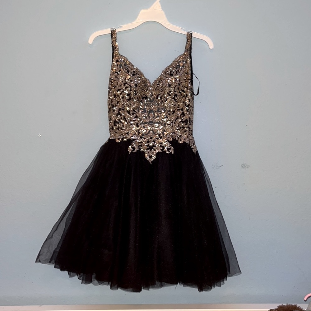 Gold and black mini dress